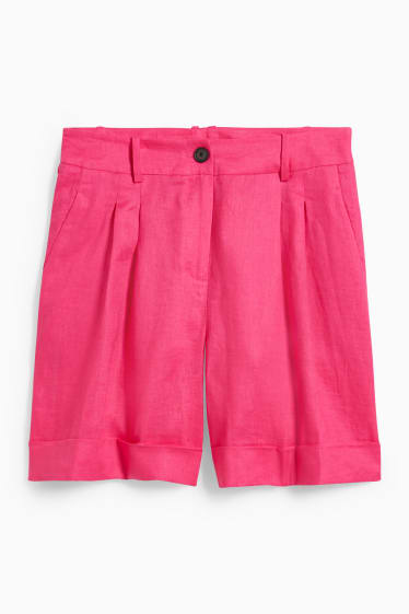 Donna - Shorts di lino business - vita alta - fucsia