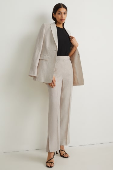 Femmes - Pantalon de lin de bureau - high waist - coupe droite - beige clair