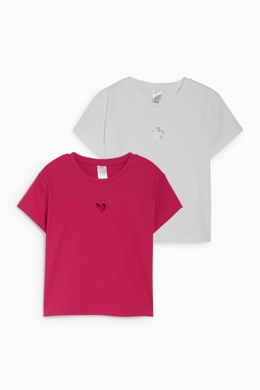 Enfants filles - Coupe ample - lot de 2 - T-shirts - rose