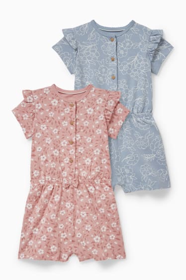 Baby: meisjes - Set van 2 - baby-jumpsuit - gebloemd - fuchsiarood