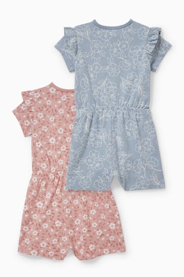 Baby: meisjes - Set van 2 - baby-jumpsuit - gebloemd - fuchsiarood