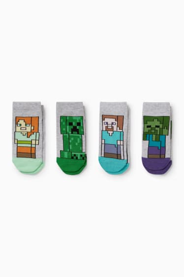 Niños - Pack de 4 - Minecraft - calcetines tobilleros - gris claro jaspeado