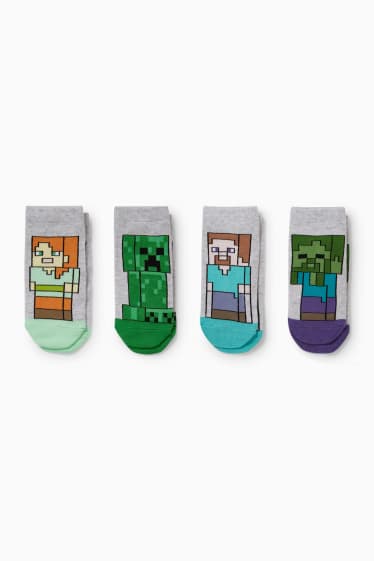 Copii - Băieți - Multipack 4 perechi - Minecraft - șosete sub gleznă - gri deschis melanj