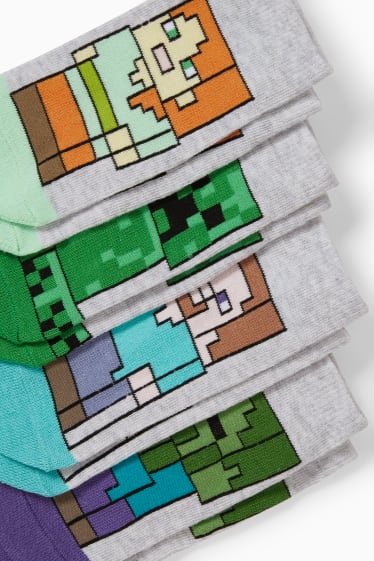 Niños - Pack de 4 - Minecraft - calcetines tobilleros - gris claro jaspeado