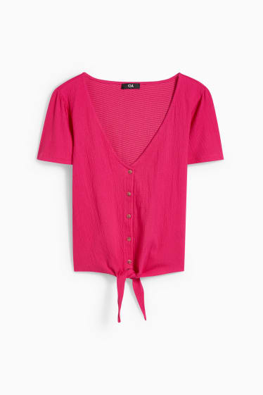 Damen - T-Shirt mit Knotendetail - pink