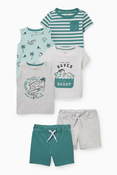 Babies - Set - 2 baby tops, 2 short sleeve T-shirts and 2 pairs of sweat shorts - white
