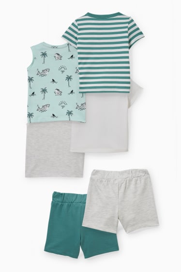 Babies - Set - 2 baby tops, 2 short sleeve T-shirts and 2 pairs of sweat shorts - white