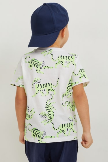 Enfants garçons - Ensemble - T-shirt, short en molleton et casquette de baseball - 3 pièces - bleu foncé