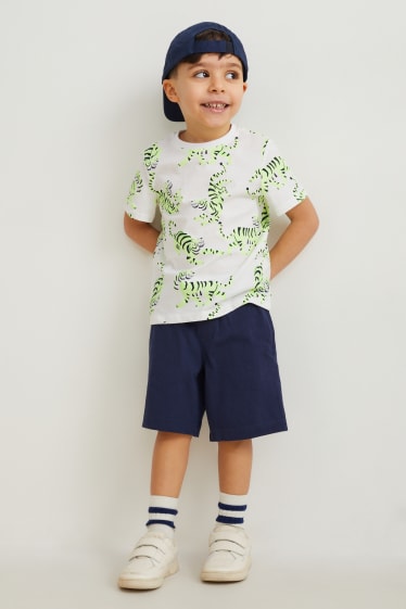 Enfants garçons - Ensemble - T-shirt, short en molleton et casquette de baseball - 3 pièces - bleu foncé
