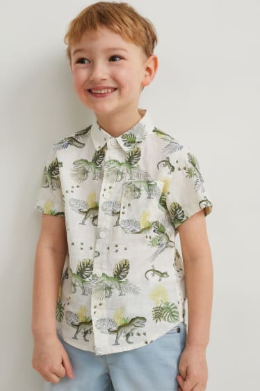 Bambini - Dinosauri - camicia - misto lino - bianco