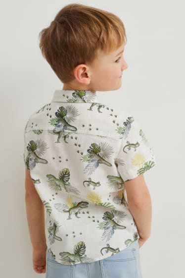 Children - Dinosaur - shirt - linen blend - white