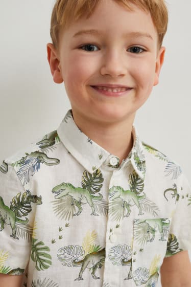 Bambini - Dinosauri - camicia - misto lino - bianco