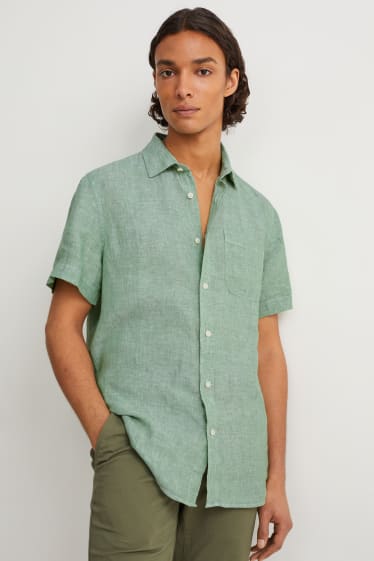 Hommes - Chemise en lin - regular fit - Kent - vert foncé