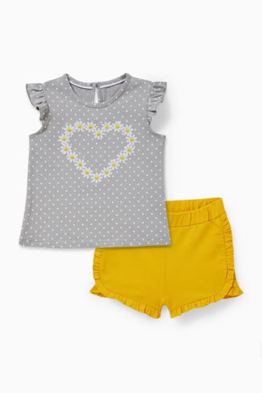 Babys - Babyoutfit - 2-delig - grijs / geel