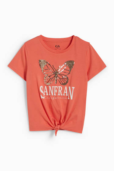 Enfants - T-shirt doté d’un nœud - finition brillante - corail