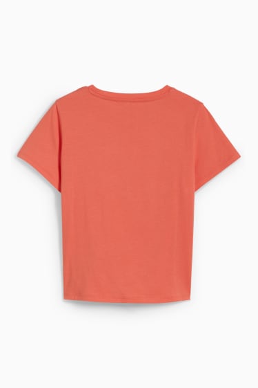 Kinder Mädchen - Kurzarmshirt mit Knotendetail - Glanz-Effekt - coral