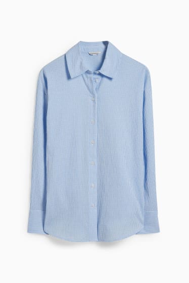 Damen - Bluse - kariert - weiß / hellblau