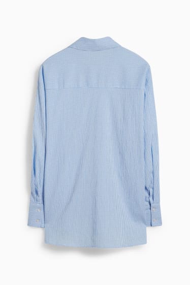 Damen - Bluse - kariert - weiß / hellblau