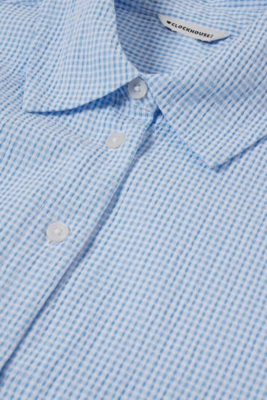 Damen - Bluse - kariert - weiß / hellblau