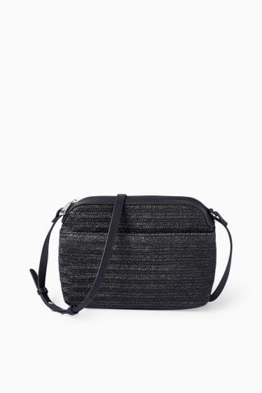 Mujer - Bolso bandolera - imitación de rafia - negro