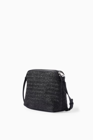 Mujer - Bolso bandolera - imitación de rafia - negro