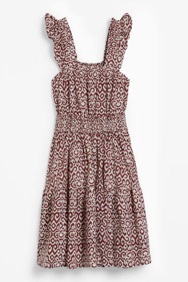 Bambine - Vestito - misto lino - con motivi - marrone / bianco crema