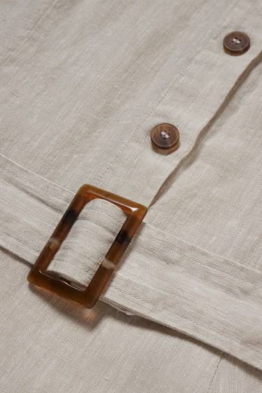 Dona - Vestit camiser de lli amb cinturó - beix clar