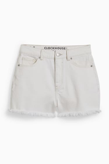 Women - CLOCKHOUSE - denim shorts - high waist - light beige