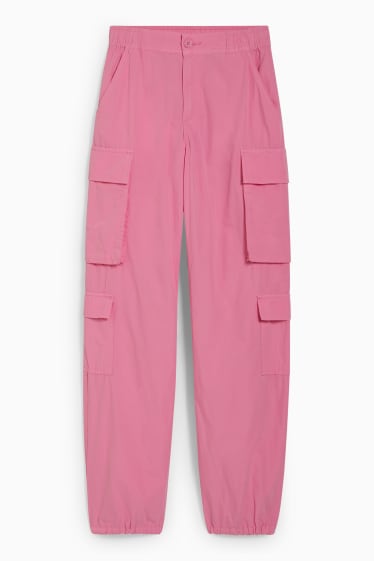 Women - Cargo trousers - mid-rise waist - relaxed fit - pink