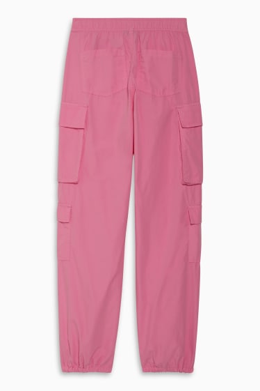 Women - Cargo trousers - mid-rise waist - relaxed fit - pink
