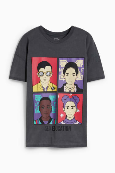 Nastolatki - CLOCKHOUSE - T-shirt - Netflix - Sex Education - ciemnoszary