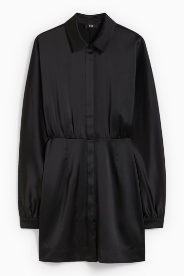 Women - Satin shirt dress - black