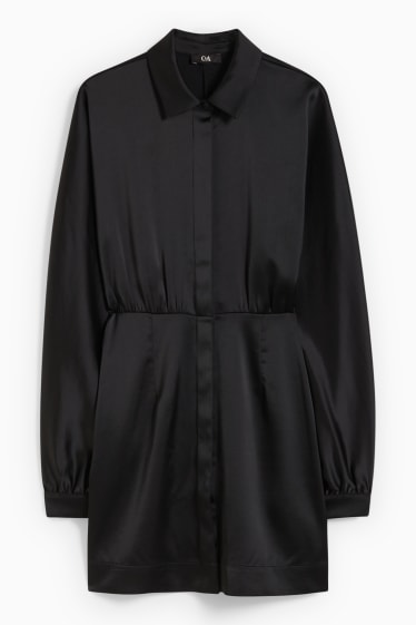 Donna - Vestito a blusa di raso - nero