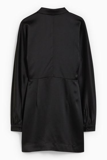 Women - Satin shirt dress - black