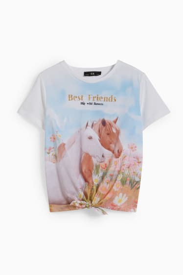 Kinder Mädchen - Kurzarmshirt mit Knotendetail - weiss