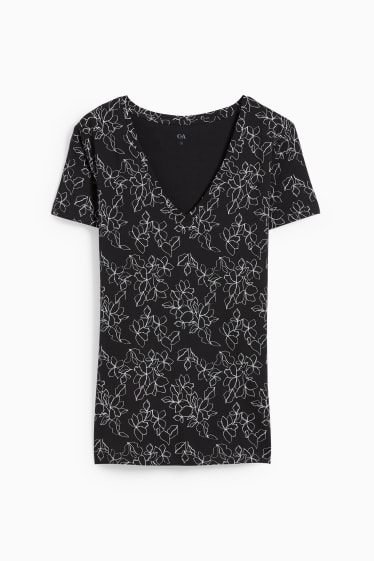 Femei - Tricou basic - cu flori - negru
