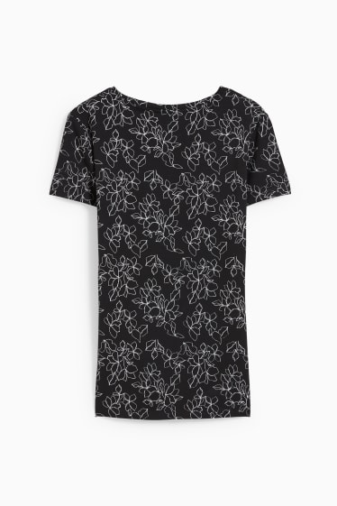 Dámské - Tričko basic - s květinovým vzorem - černá