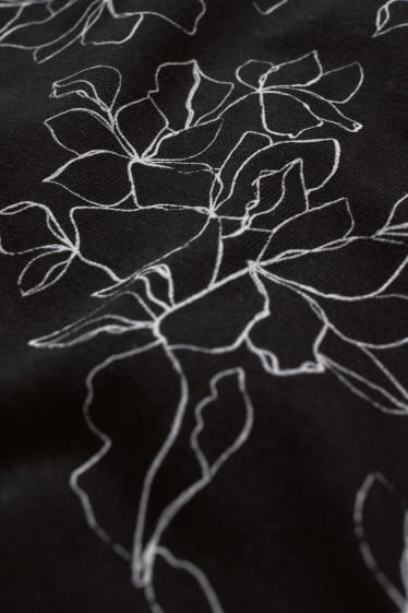 Dámské - Tričko basic - s květinovým vzorem - černá