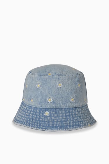 Dospívající a mladí - CLOCKHOUSE - džínový klobouk - s květinovým vzorem - džíny - světle modré
