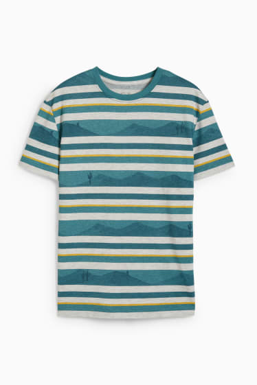 Kinder Jungen - Kurzarmshirt - gestreift - hellgrau-melange