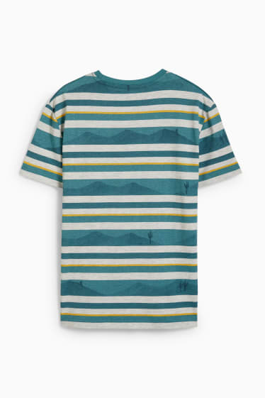 Kinder Jungen - Kurzarmshirt - gestreift - hellgrau-melange