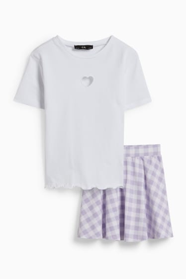 Dětské - Souprava - tričko s krátkým rukávem a sukně - 2dílná - bílá