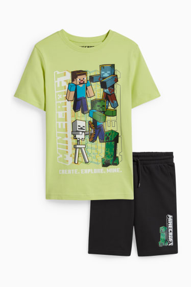 Bambini - Minecraft - set - t-shirt e shorts in felpa - 2 pezzi - verde chiaro