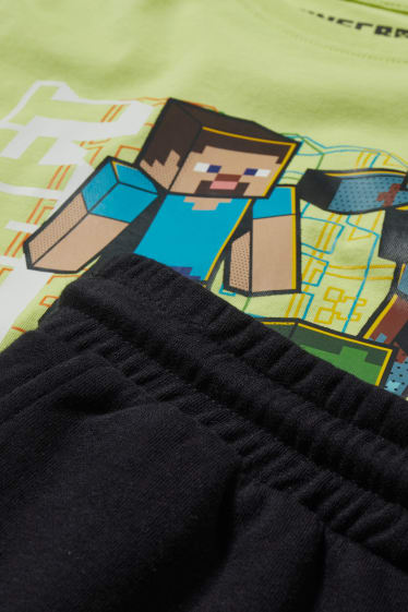 Dzieci - Minecraft - zestaw - koszulka z krótkim rękawem i szorty dresowe - 2 części - jasnozielony
