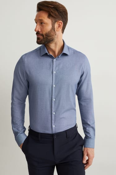 Uomo - Camicia business - slim fit - cutaway - facile da stirare - blu