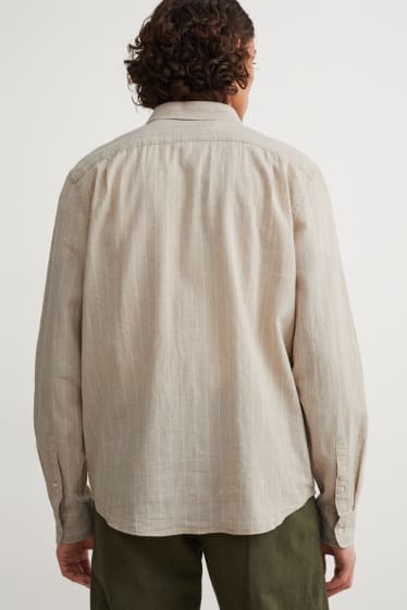 Hombre - Camisa - regular fit - kent - mezcla de lino - de rayas - beige claro