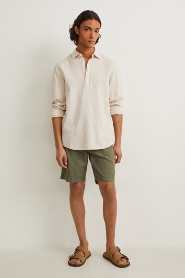 Men - Shirt - regular fit - Kent collar - linen blend - beige