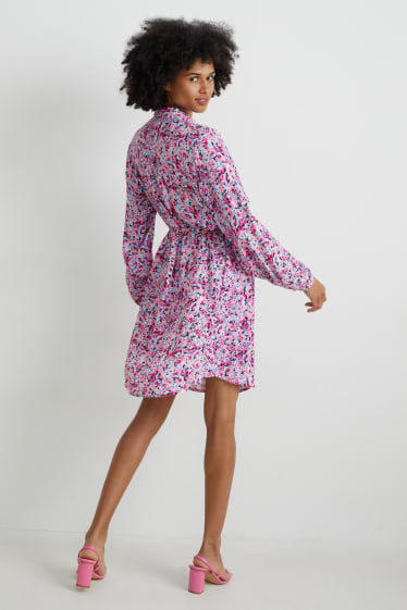 Mujer - Vestido camisero - de flores - rosa