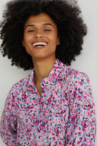 Donna - Vestito a blusa - a fiori - rosa