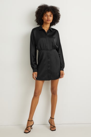 Women - Satin shirt dress - black